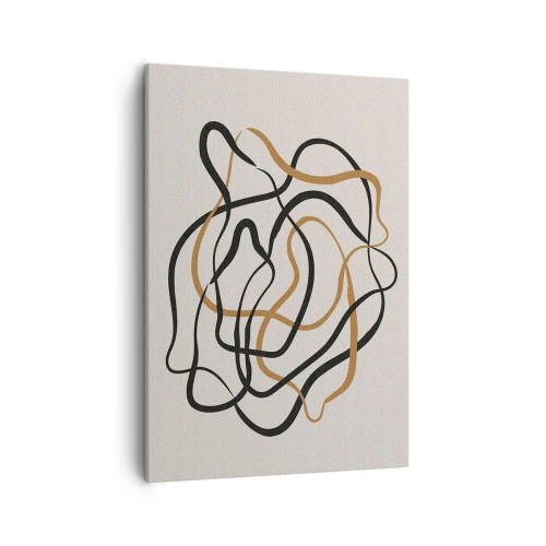 Quadro su tela - Stampe su Tela - Linee aggrovigliate in nero e oro su uno sfondo chiaro - 50x70cm - Tutto è andato storto - Decorazione murale moderna per soggiorno e camera da letto ARTTOR