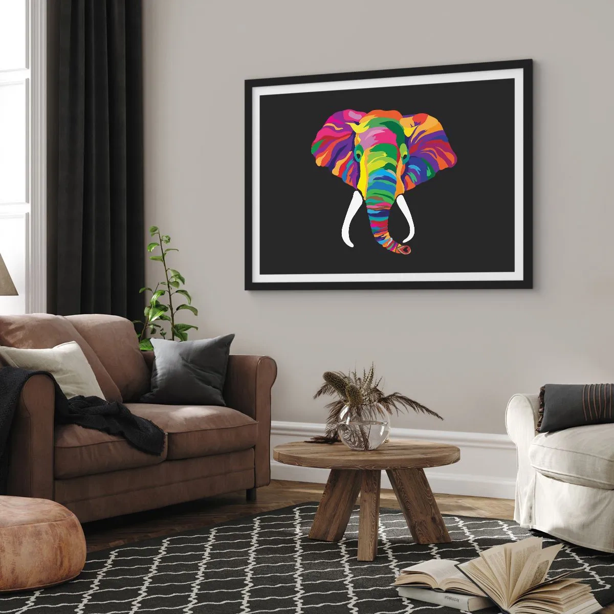 Poster in cornice nera - L'elefante che faceva il bagno nell'arcobaleno - 50x40 cm