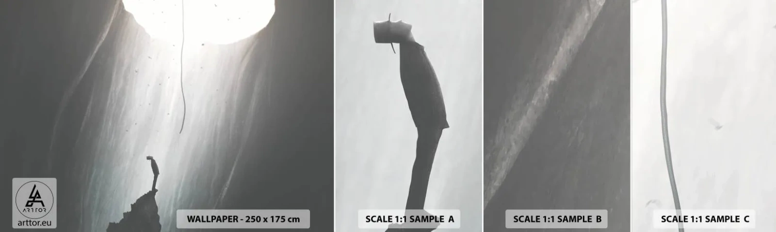 Campione Di Fotomurale Standard Eco - C'è sempre una via d'uscita - Grotta, Uomo, Arrampicata - 100x30 cm