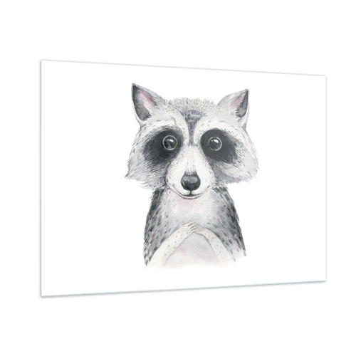 Quadro su vetro - Ritratto di un cane procione in bianco e nero - 100x70cm - Un attimo di commozione - Decorazione murale moderna per soggiorno e camera da letto ARTTOR