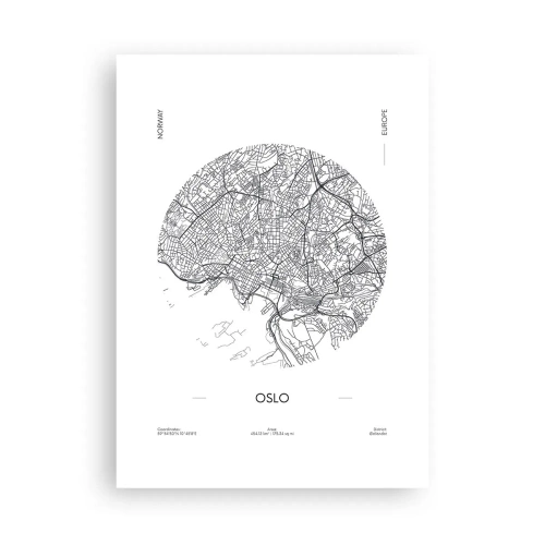 Poster - Una mappa minimalista in bianco e nero di Oslo - 50x70cm - Anatomia di Oslo - Decorazione murale moderna per soggiorno e camera da letto ARTTOR