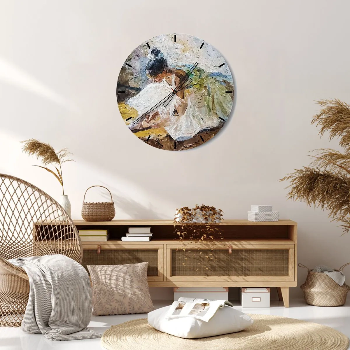 Orologio da parete - Orologio in Vetro - Una ballerina in abito bianco raffigurata in stile impressionista. - 30x30cm - Dal quadro di Degas - Decorazione murale moderna per soggiorno, cucina e camera da letto ARTTOR