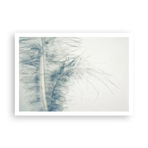 Poster - Una piuma delicata in tonalità pastello su uno sfondo chiaro - 100x70cm - Il sussurro della natura - Decorazione murale moderna per soggiorno e camera da letto ARTTOR