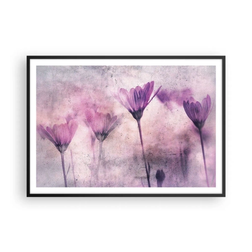 Poster in cornice nera - Delicati fiori nelle tonalità del viola su uno sfondo chiaro - 100x70cm - Il sogno dei fiori - Decorazione murale moderna per soggiorno e camera da letto ARTTOR