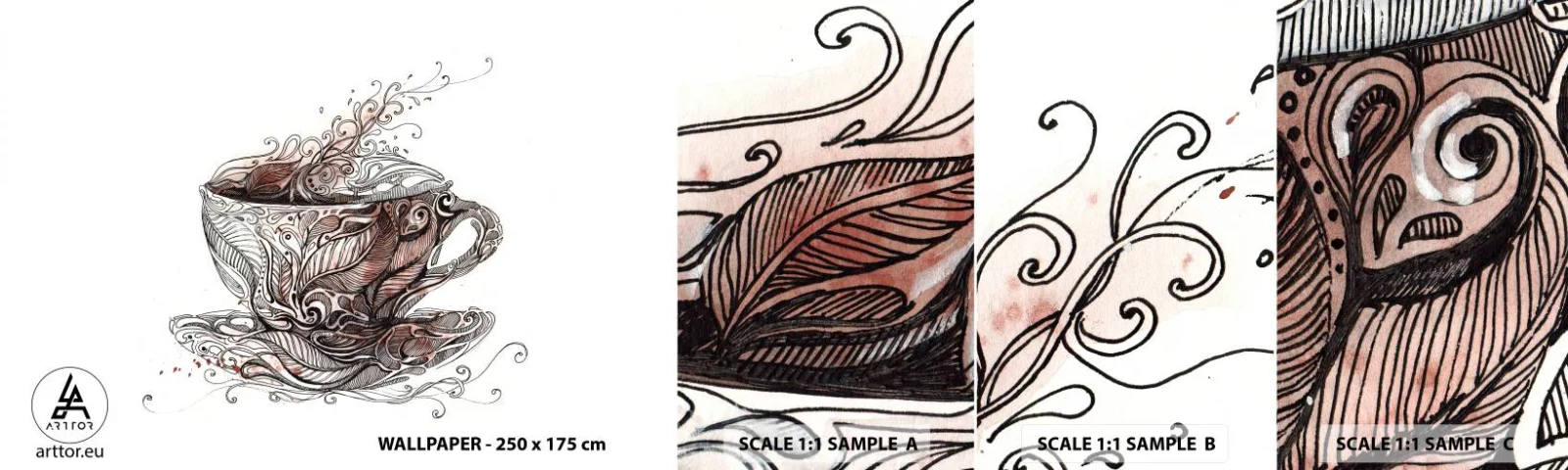 Campione Di Fotomurale Standard Eco - Il tè fa bene a tutto - Astrazione, Tazza, Caffè espresso - 100x30 cm