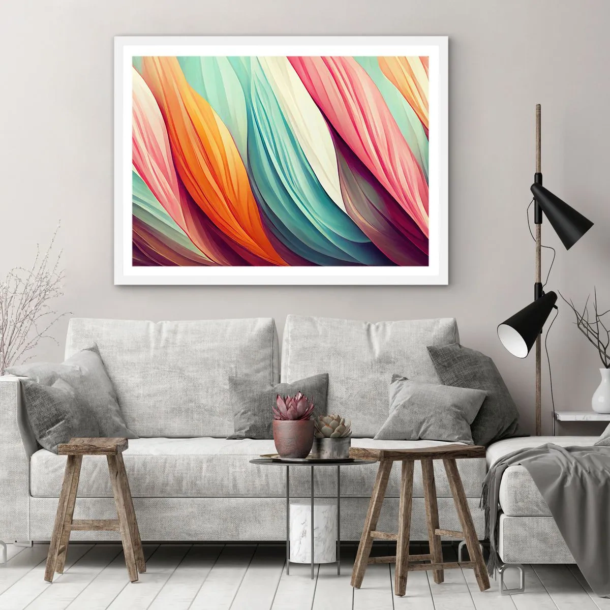 Poster in cornice bianca - Intreccio arcobaleno - 40x30 cm