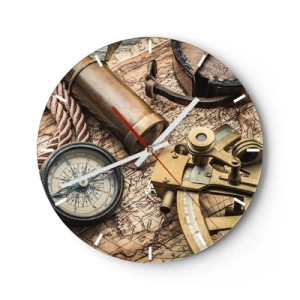 Orologio da parete - Orologio in Vetro - Set di navigazione con mappa, bussola e sestante - 30x30cm - Traccia la rotta - Decorazione murale moderna per soggiorno, cucina e camera da letto ARTTOR