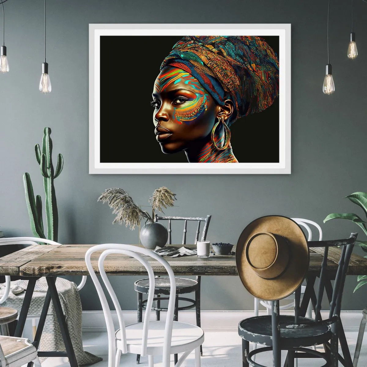Poster in cornice bianca - Regina africana - 50x40 cm