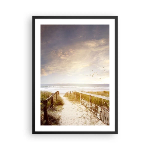 Poster in cornice nera - Sentiero per la spiaggia al tramonto con uccelli che volano - 50x70cm - Spazio di pace - Decorazione murale moderna per soggiorno e camera da letto ARTTOR