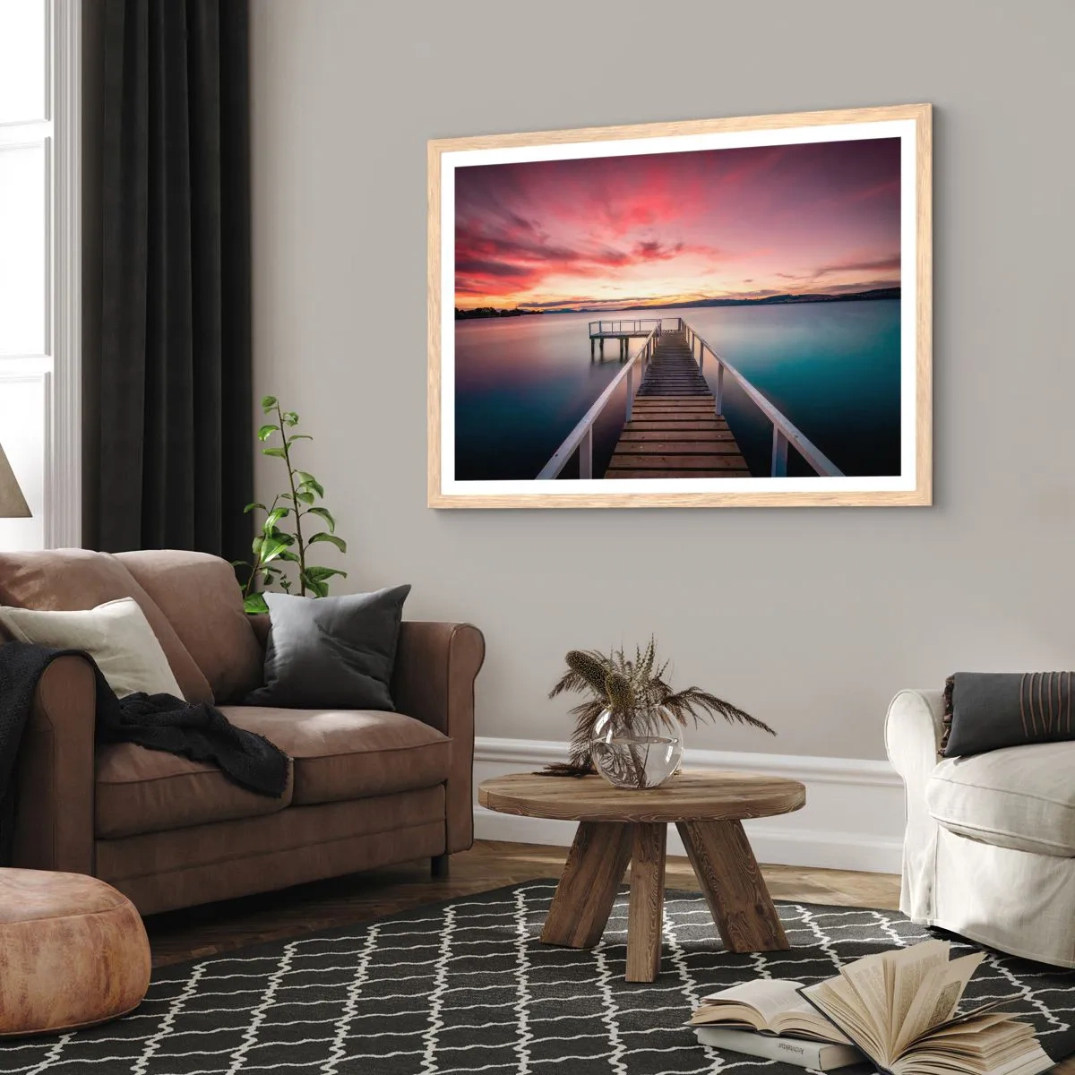 Poster in cornice rovere chiaro - La fiamma mite della sera - 100x70 cm