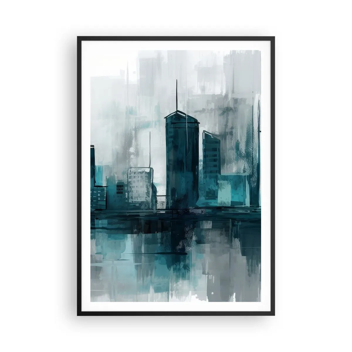 Poster in cornice nera - La città al colore della pioggia - 70x100 cm