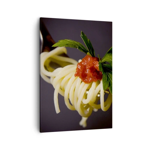 Quadro su tela - Stampe su Tela - Spaghetti alla forchetta con salsa di pomodoro e prezzemolo - 50x70cm - Un boccone delizioso - Decorazione murale moderna per soggiorno e camera da letto ARTTOR