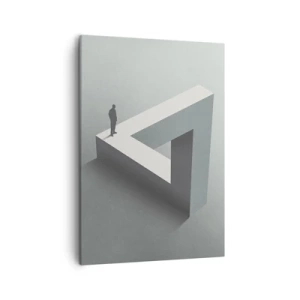 Quadro su tela - Stampe su Tela - Una figura in piedi su un triangolo di Penrose in tonalità di grigio. - 50x70cm - Eppure è possibile - Decorazione murale moderna per soggiorno e camera da letto ARTTOR