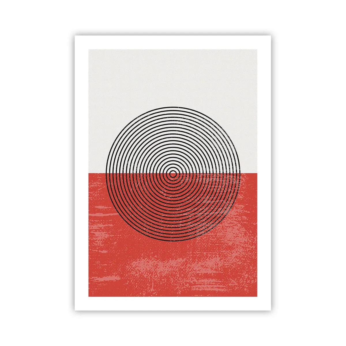 Poster - Composizione geometrica con cerchi su sfondo rosso e bianco - 50x70cm - Dritto al centro - Decorazione murale moderna per soggiorno e camera da letto ARTTOR