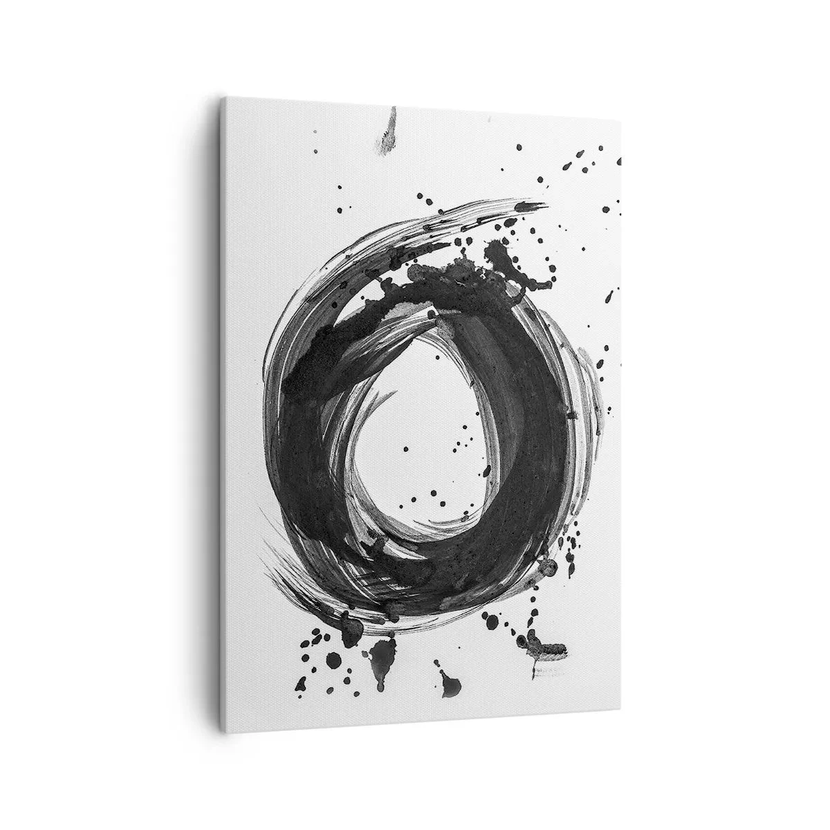 Quadro su tela - Stampe su Tela - Astrazione nera a forma di cerchio su sfondo bianco - 50x70cm - Il vortice della creazione - Decorazione murale moderna per soggiorno e camera da letto ARTTOR