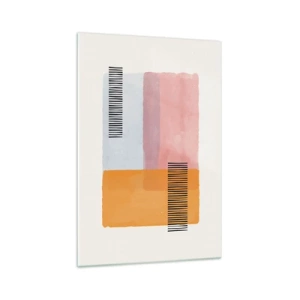 Quadro su vetro - Geometria in colori pastello con linee su sfondo chiaro - 70x100cm - Da un angolo all'altro - Decorazione murale moderna per soggiorno e camera da letto ARTTOR