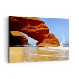 Quadro su tela - Stampe su Tela - Un arco di roccia naturale su una spiaggia con cielo azzurro e onde - 120x80cm - Migliaia di anni di acqua e vento - Decorazione murale moderna per soggiorno e camera da letto ARTTOR