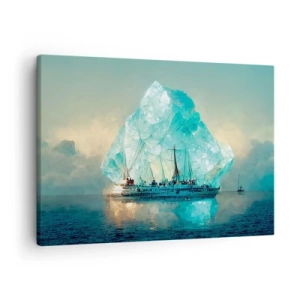Quadro su tela - Stampe su Tela - Una nave con un maestoso iceberg sullo sfondo - 70x50cm - Brillante artico - Decorazione murale moderna per soggiorno e camera da letto ARTTOR