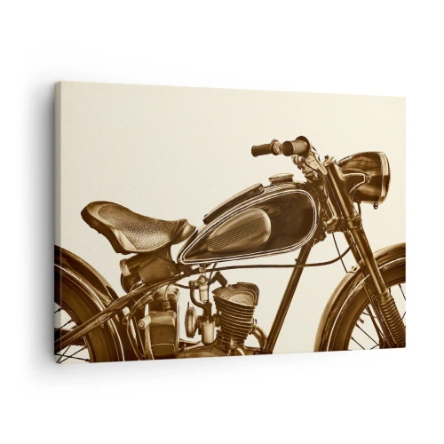 Quadro su tela - Stampe su Tela - Una motocicletta retrò d'epoca su uno sfondo chiaro - 70x50cm - Nostalgia per la classicità - Decorazione murale moderna per soggiorno e camera da letto ARTTOR