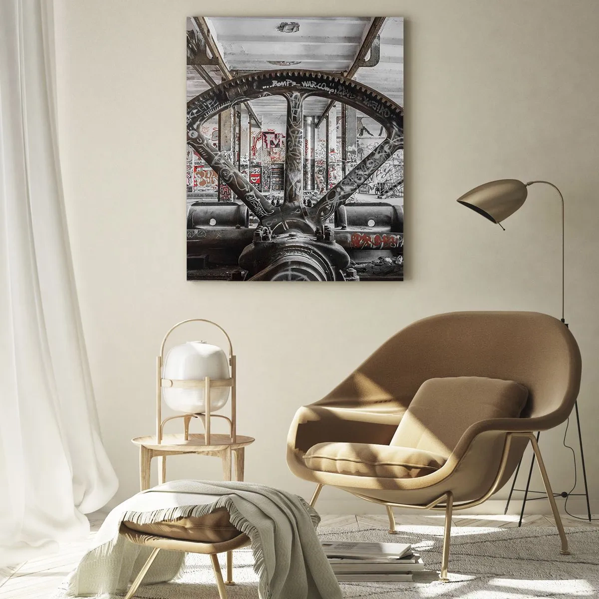 Quadro su vetro - Un vecchio meccanismo in un interno industriale abbandonato - 80x120cm - La vita segreta della fabbrica - Decorazione murale moderna per soggiorno e camera da letto ARTTOR
