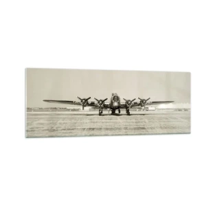 Quadro su vetro - Aereo storico all'aeroporto in seppia - 140x50cm - Pronto come sempre - Decorazione murale moderna per soggiorno e camera da letto ARTTOR