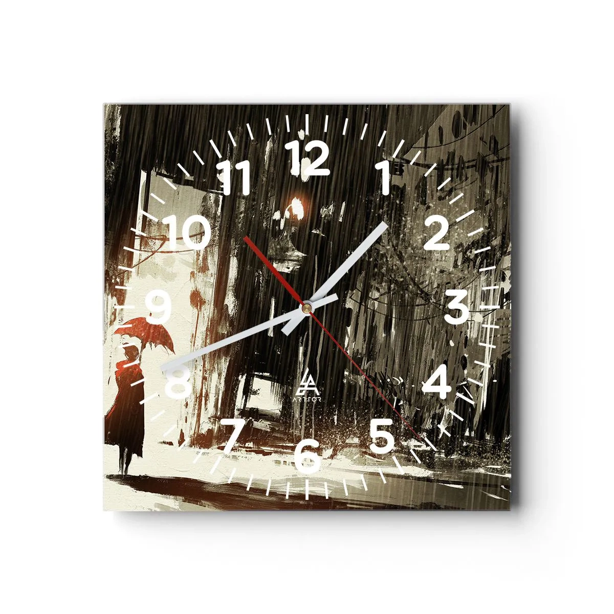 Orologio da parete - Orologio in Vetro - La poesia dell'ombrello rosso - 40x40 cm