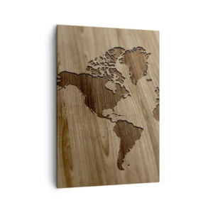 Quadro su tela - Stampe su Tela - Una mappa del mondo ritagliata su una superficie di legno - 50x70cm - Il mondo servito a tavola - Decorazione murale moderna per soggiorno e camera da letto ARTTOR