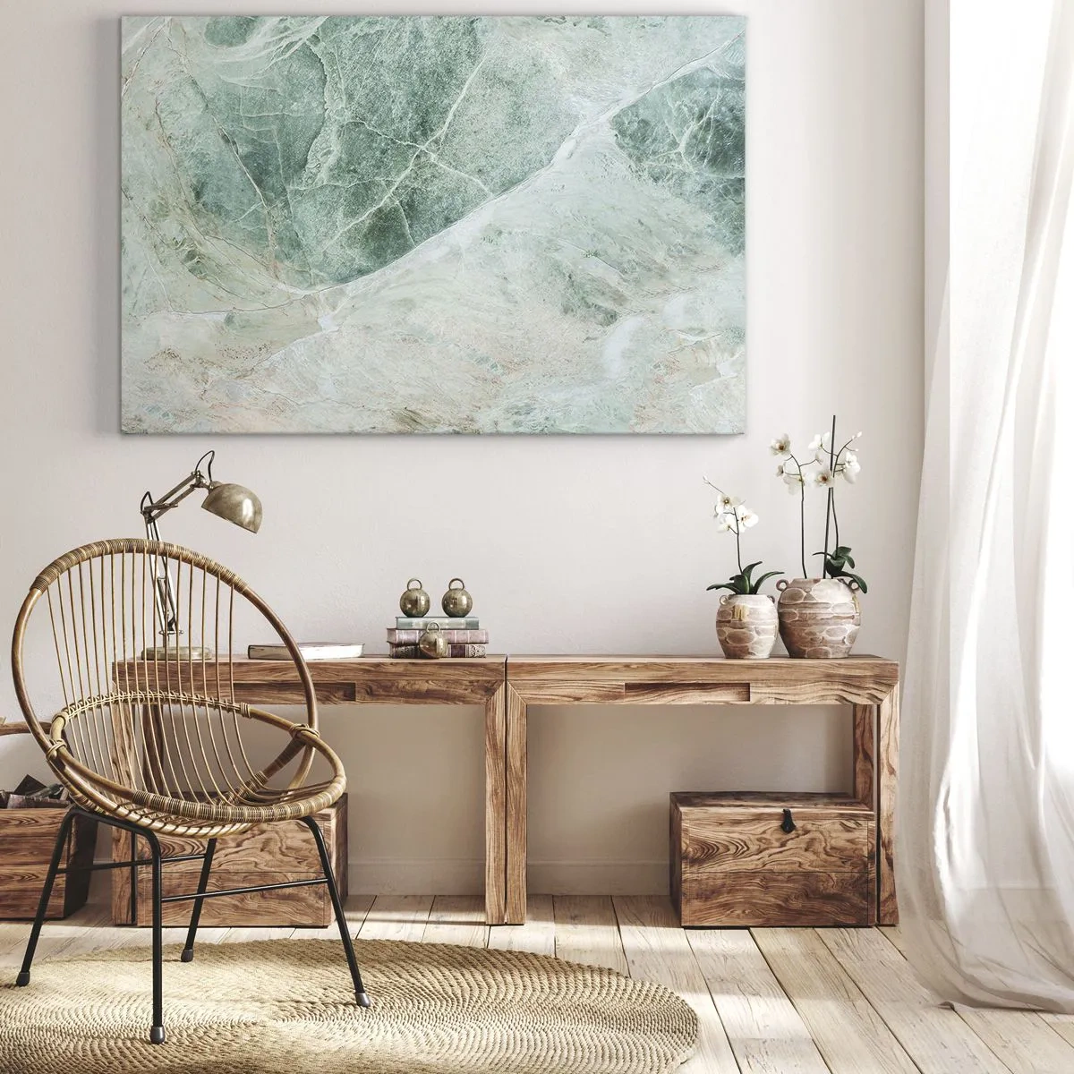 Quadro su tela - Stampe su Tela - Marmo verde con delicate venature bianche - 120x80cm - Il freddo nobile della pietra - Decorazione murale moderna per soggiorno e camera da letto ARTTOR