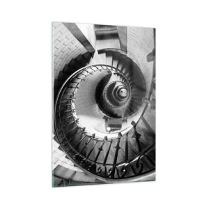 Quadro su vetro - Foto in bianco e nero di una scala a chiocciola in prospettiva - 50x70cm - Ancora più in alto - Decorazione murale moderna per soggiorno e camera da letto ARTTOR