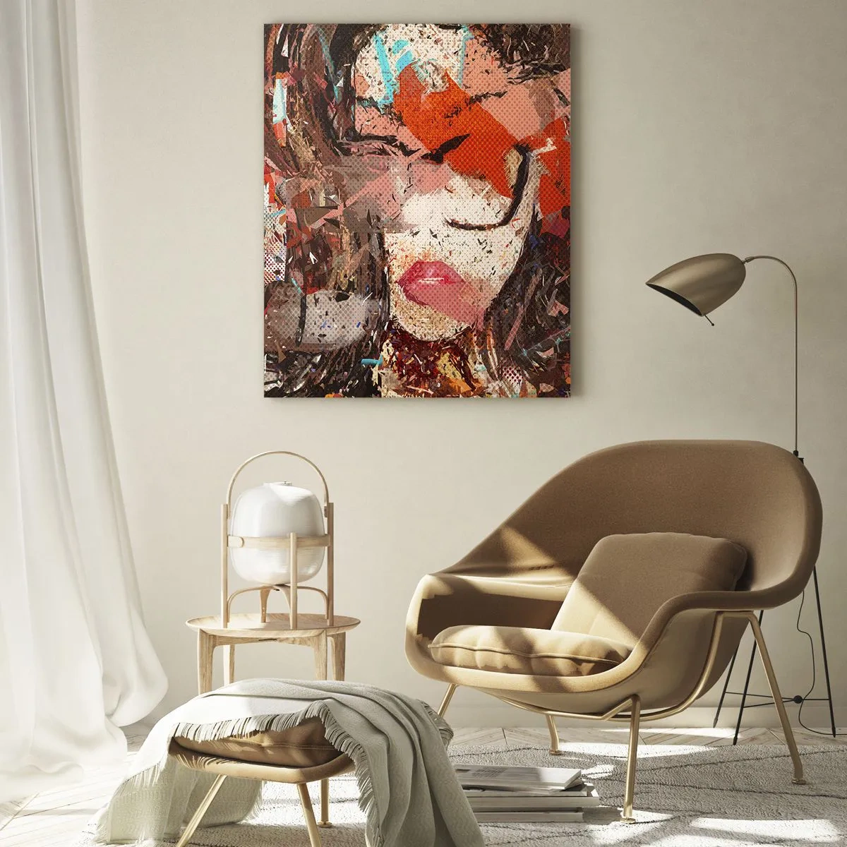 Quadro su vetro - Ritratto astratto di una donna nei toni del rosso e del beige - 50x70cm - Nessuno sa come sei veramente - Decorazione murale moderna per soggiorno e camera da letto ARTTOR