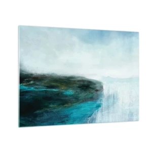 Quadro su vetro - Paesaggio acquatico astratto con colori dominanti blu e bianco - 70x50cm - Astrazione marittima - Decorazione murale moderna per soggiorno e camera da letto ARTTOR