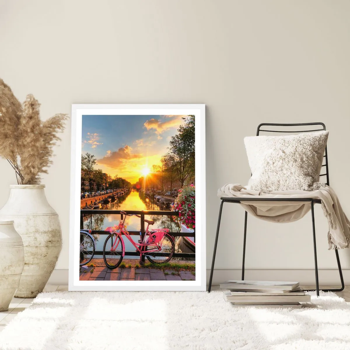 Poster in cornice bianca - Mattino di primavera ad Amsterdam - 70x100 cm