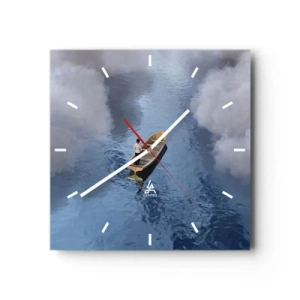 Orologio da parete - Orologio in Vetro - Un uomo su una barca in un mare calmo circondato da nuvole - 30x30cm - Vita - viaggio - incertezza  - Decorazione murale moderna per soggiorno e camera da letto ARTTOR