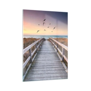 Quadro su vetro - Una passerella di legno sulle dune che conduce alla spiaggia al tramonto - 50x70cm - Spazio per volare - Decorazione murale moderna per soggiorno e camera da letto ARTTOR
