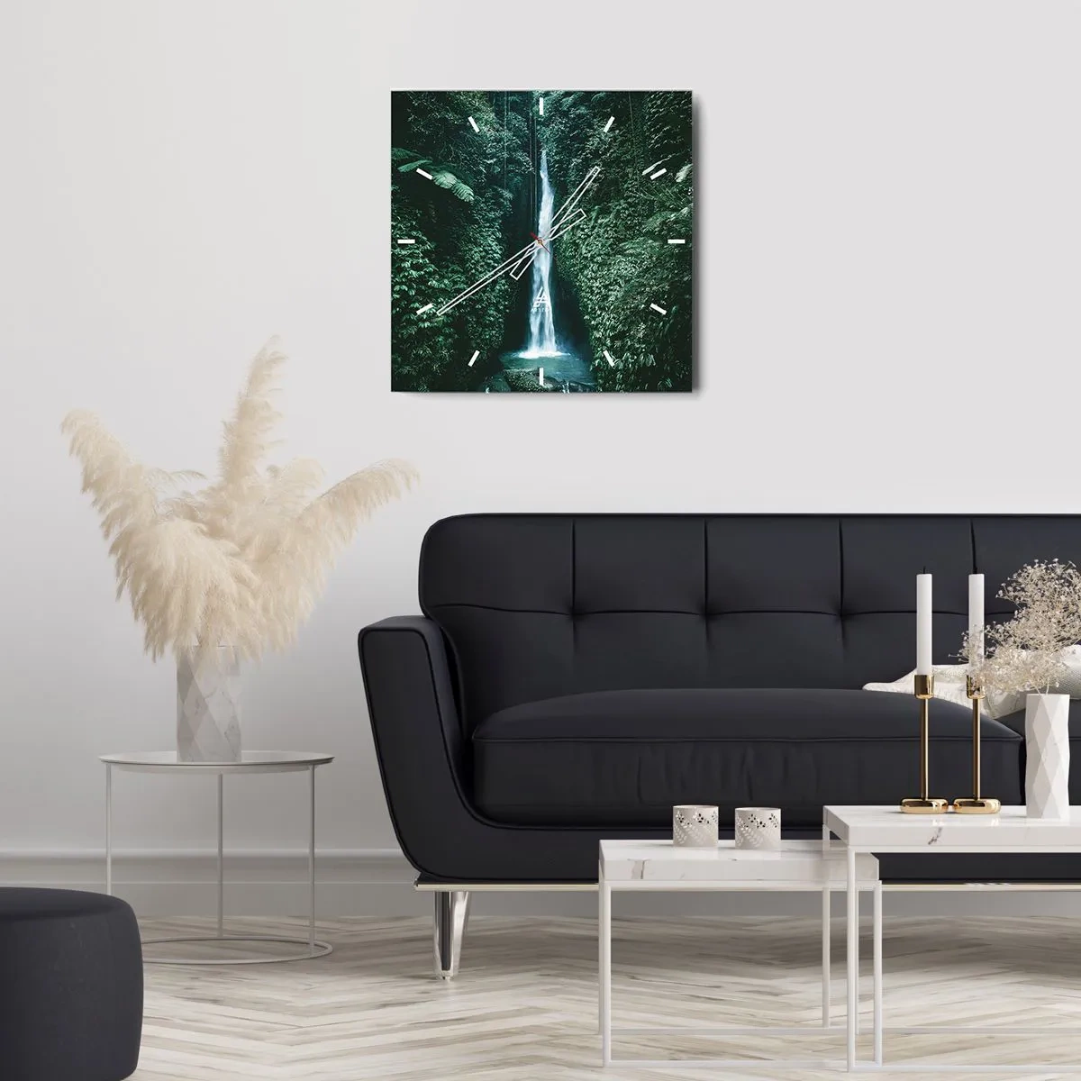 Orologio da parete - Orologio in Vetro - Una cascata circondata da una fitta vegetazione tropicale - 30x30cm - Terme tropicali - Decorazione murale moderna per soggiorno e camera da letto ARTTOR