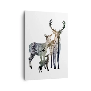 Quadro su tela - Stampe su Tela - Paesaggio forestale nelle sagome dei cervi - 70x100cm - Foto di famiglia - Decorazione murale moderna per soggiorno e camera da letto ARTTOR