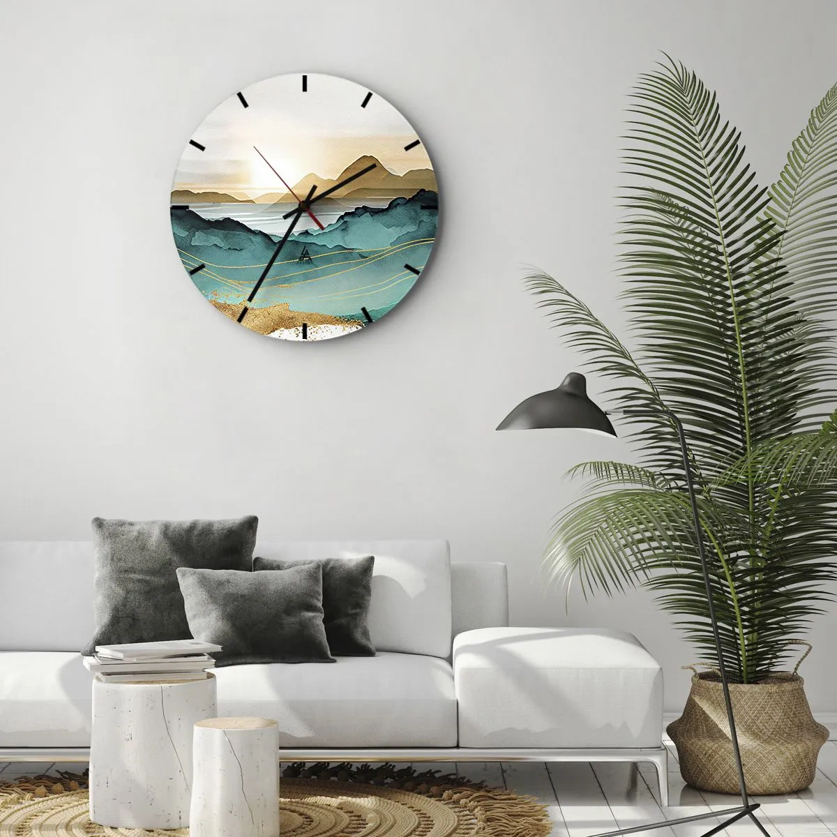 Orologio da parete - Orologio in Vetro - Tramonto su un paesaggio montuoso astratto - 30x30cm - Paesaggio ai confini dell'astrazione - Decorazione murale moderna per soggiorno, cucina e camera da letto ARTTOR