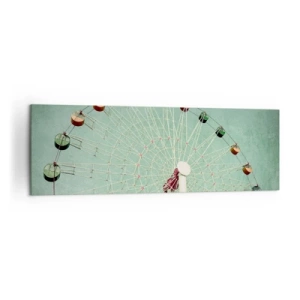 Quadro su tela - Stampe su Tela - Una ruota panoramica colorata contro un cielo blu in stile retrò - 160x50cm - Venite a divertirvi - Decorazione murale moderna per soggiorno e camera da letto ARTTOR