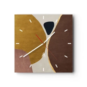 Orologio da parete - Orologio in Vetro - Una composizione astratta con forme geometriche dai colori caldi. - 30x30cm - Astrazione: un luogo nello spazio - Decorazione murale moderna per soggiorno e camera da letto ARTTOR
