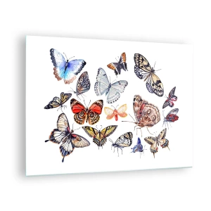 Quadro su vetro - Farfalle colorate in una composizione artistica - 70x50cm - Sciame delicato e colorato - Decorazione murale moderna per soggiorno e camera da letto ARTTOR