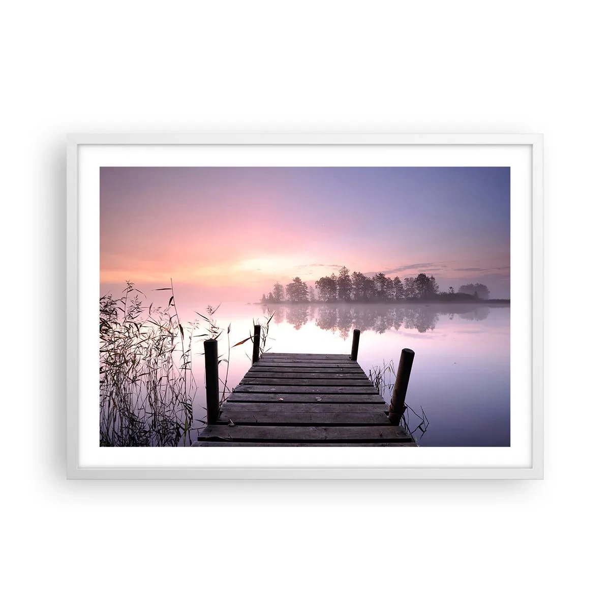 Poster in cornice bianca - Nebbia color lilla - 70x50 cm