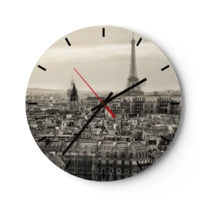 Orologio da parete - Orologio in Vetro - Vista panoramica di Parigi con la Torre Eiffel - 30x30cm - Sui tetti di Parigi - Decorazione murale moderna per soggiorno, cucina e camera da letto ARTTOR