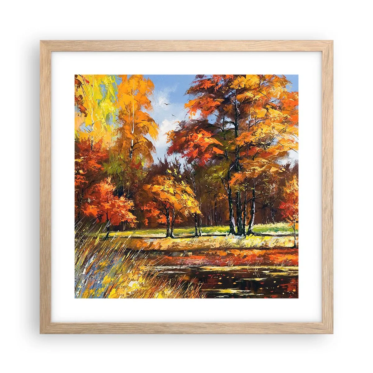 Poster in cornice rovere chiaro - Paesaggio in oro e marrone - 40x40 cm