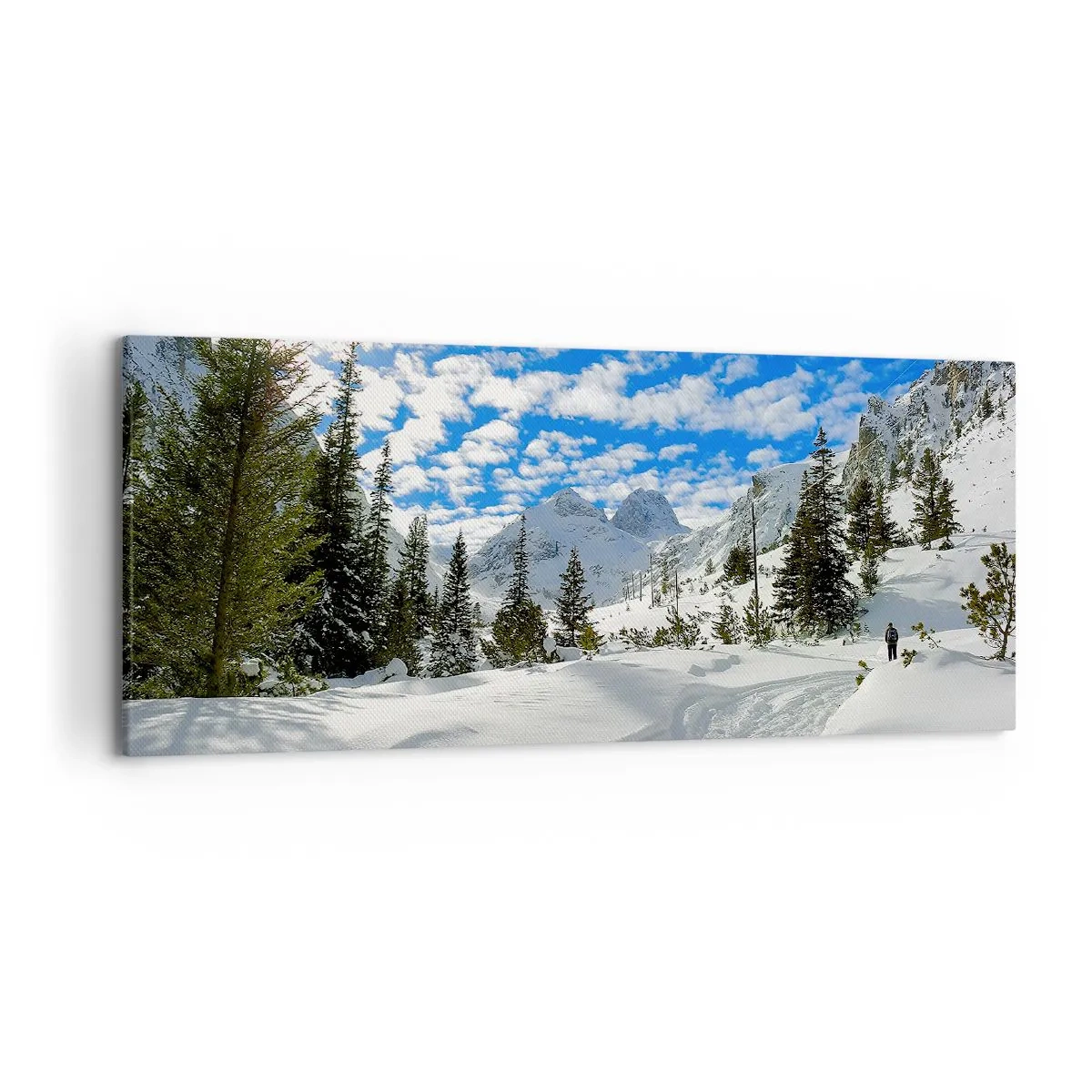 Quadro su tela - Stampe su Tela - Paesaggio montano invernale con foresta e sentiero nella neve - 120x50cm - Nella neve e nel sole - Decorazione murale moderna per soggiorno e camera da letto ARTTOR
