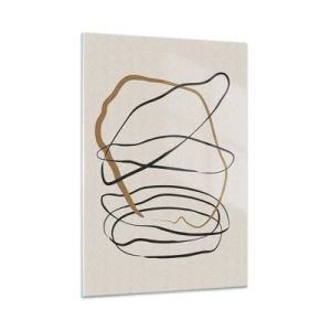 Quadro su vetro - Una composizione espressiva di linee nere e marroni su uno sfondo chiaro. - 50x70cm - Composizione: danza intricata - Decorazione murale moderna per soggiorno e camera da letto ARTTOR