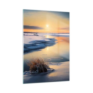 Quadro su vetro - Paesaggio invernale con tramonto su un fiume ghiacciato - 50x70cm - Tramonto invernale - Decorazione murale moderna per soggiorno e camera da letto ARTTOR