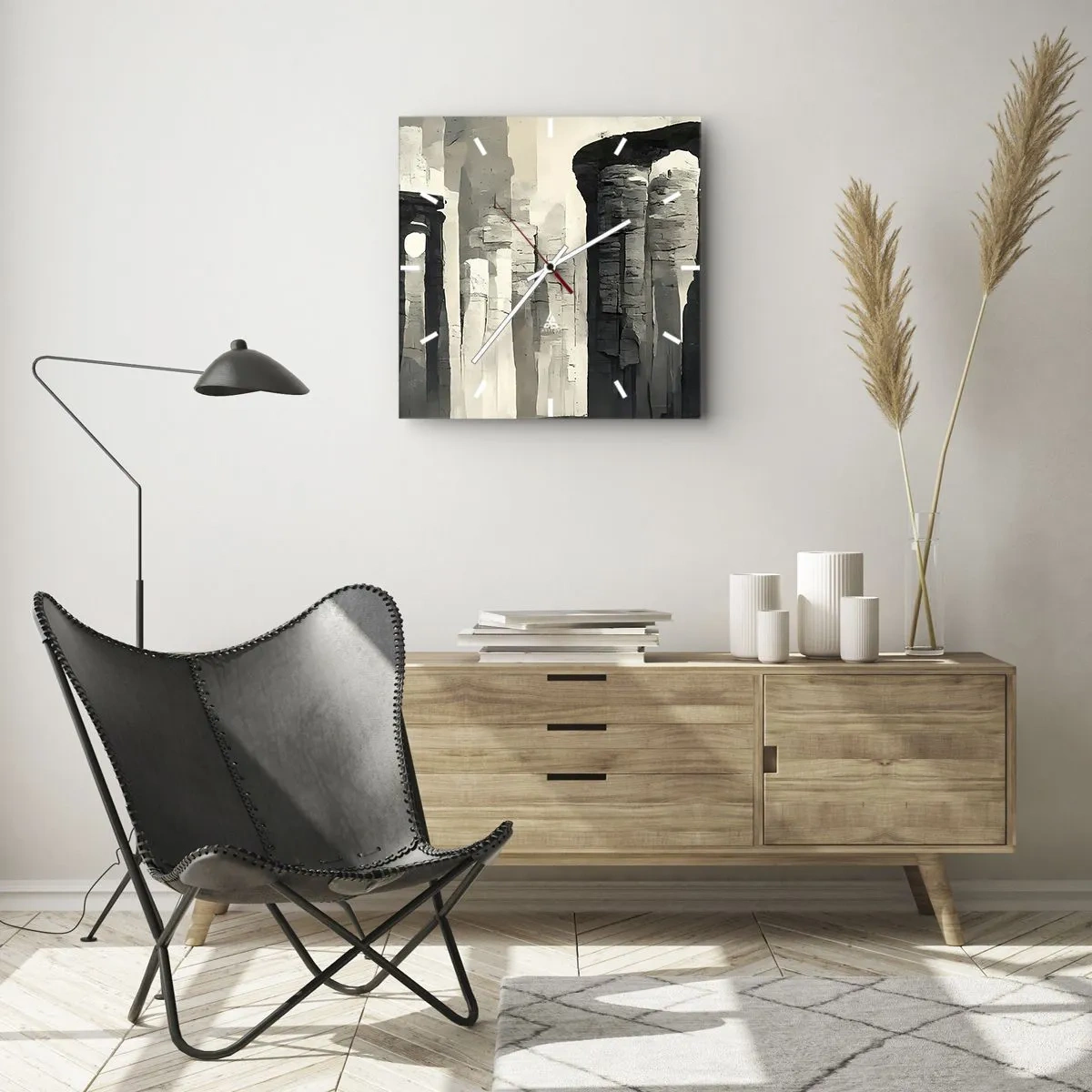 Orologio da parete - Orologio in Vetro - Colonne storiche in un ambiente monocromatico suggestivo - 30x30cm - La maestà dell'antichità - Decorazione murale moderna per soggiorno e camera da letto ARTTOR