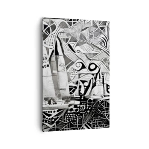 Quadro su tela - Stampe su Tela - Barche a vela astratte in una composizione monocromatica - 80x120cm - Tra le onde - Decorazione murale moderna per soggiorno e camera da letto ARTTOR