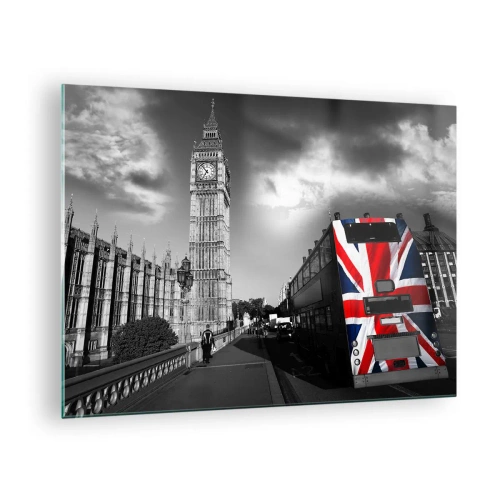 Quadro su vetro - Il Big Ben e un autobus con la bandiera britannica - 70x50cm - Orgogliosa e grande - Decorazione murale moderna per soggiorno e camera da letto ARTTOR