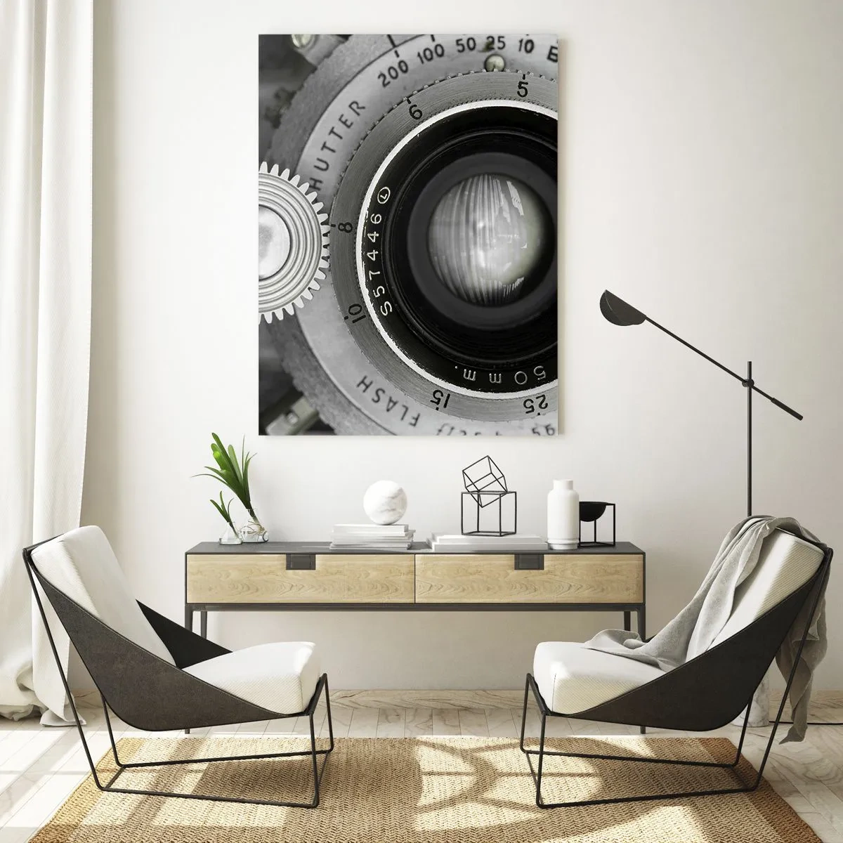 Quadro su vetro - L'obiettivo di una vecchia macchina fotografica - 70x100cm - Racconto su Hollywood - Decorazione murale moderna per soggiorno e camera da letto ARTTOR